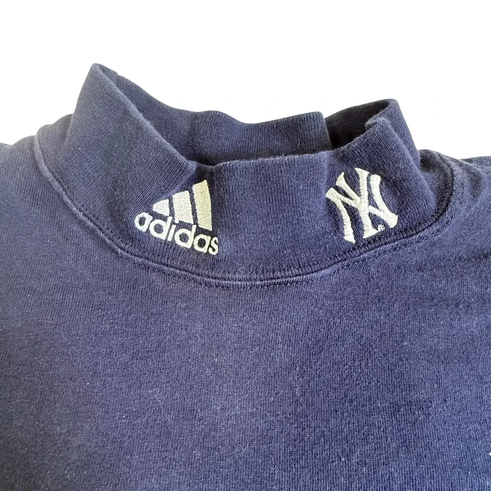 Adidas Mock Neck Shirt Mens XL Navy Blue Good Vintage 90s Yankees Made in USA